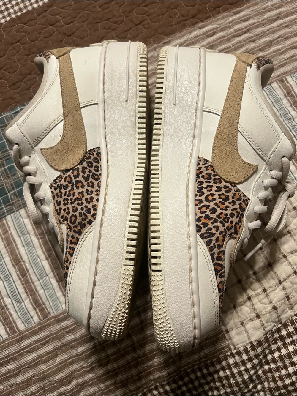 Nike Women’s AF1 Sneakers in White, Tan and Leopard Print - Picture 3 of 6